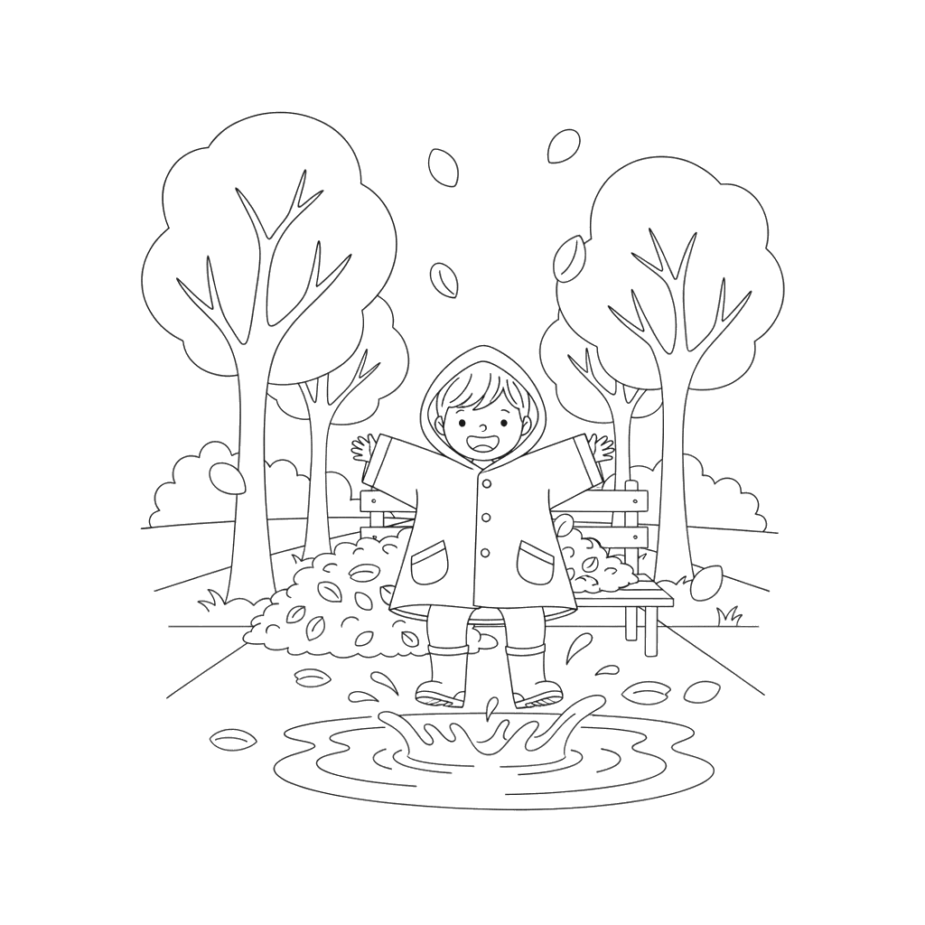 Autumn Puddle Jump Coloring Page