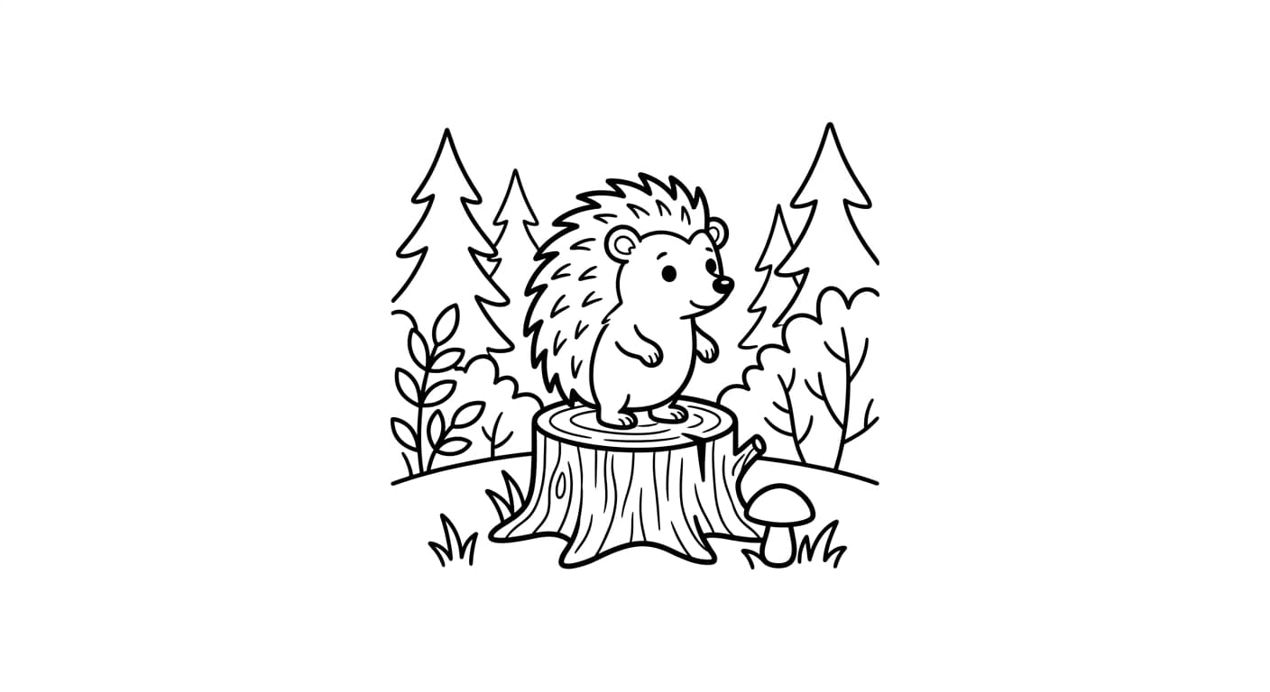 Hedgehog on a Stump in the Forest