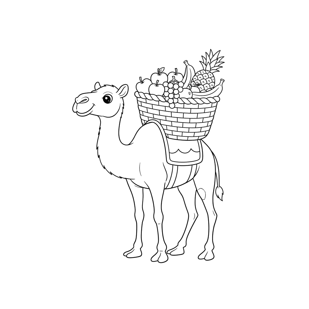 Camel with Fruit Basket Coloring Page