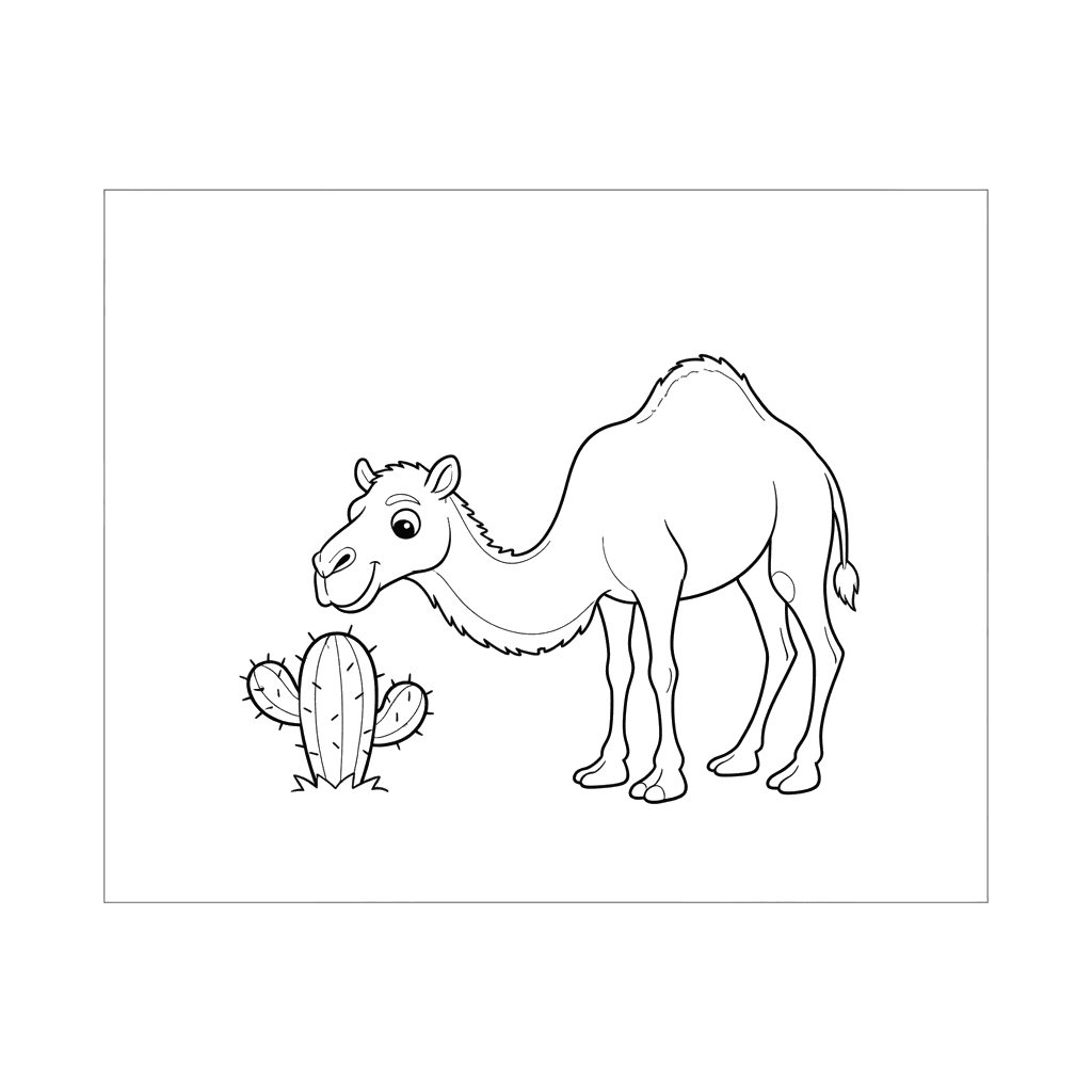 Camel and Cactus Coloring Page