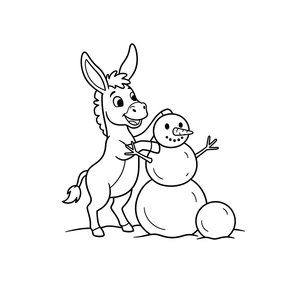 Donkey Making a Snowman