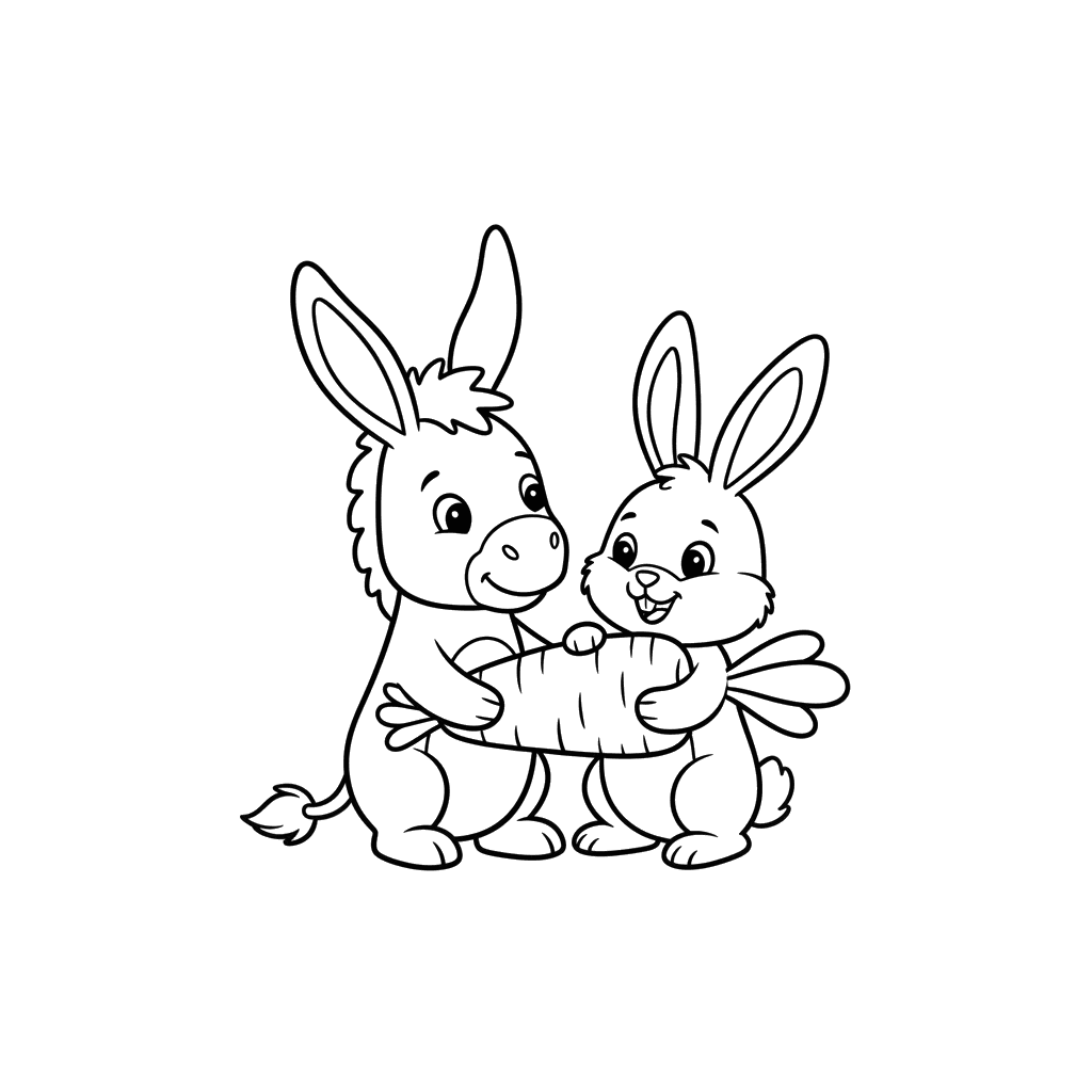 Donkey and Bunny Sharing a Carrot