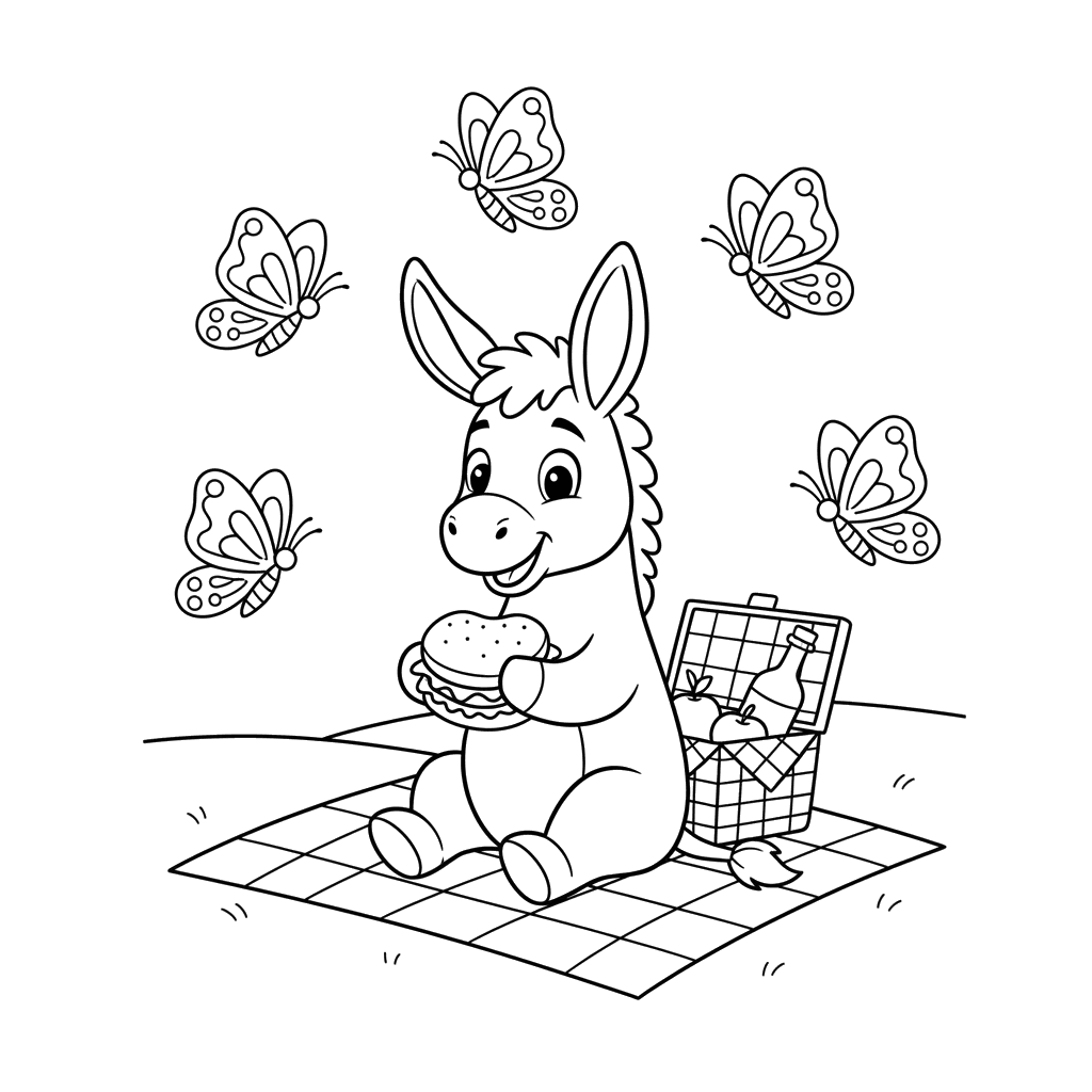 Donkey Picnic with Butterflies