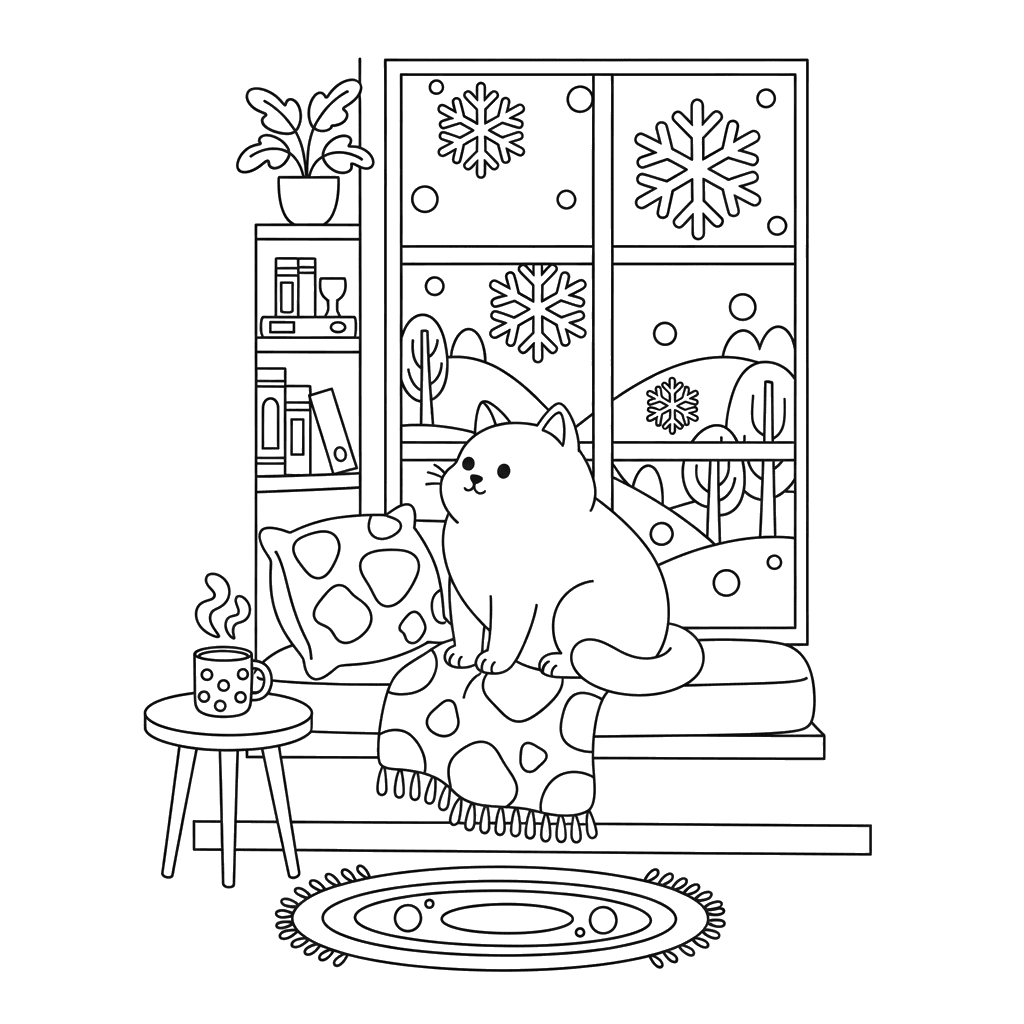 Cozy Cat Watching Snow