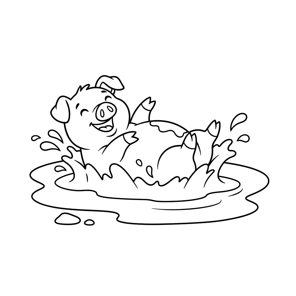 Playful Pig in a Puddle Coloring Page