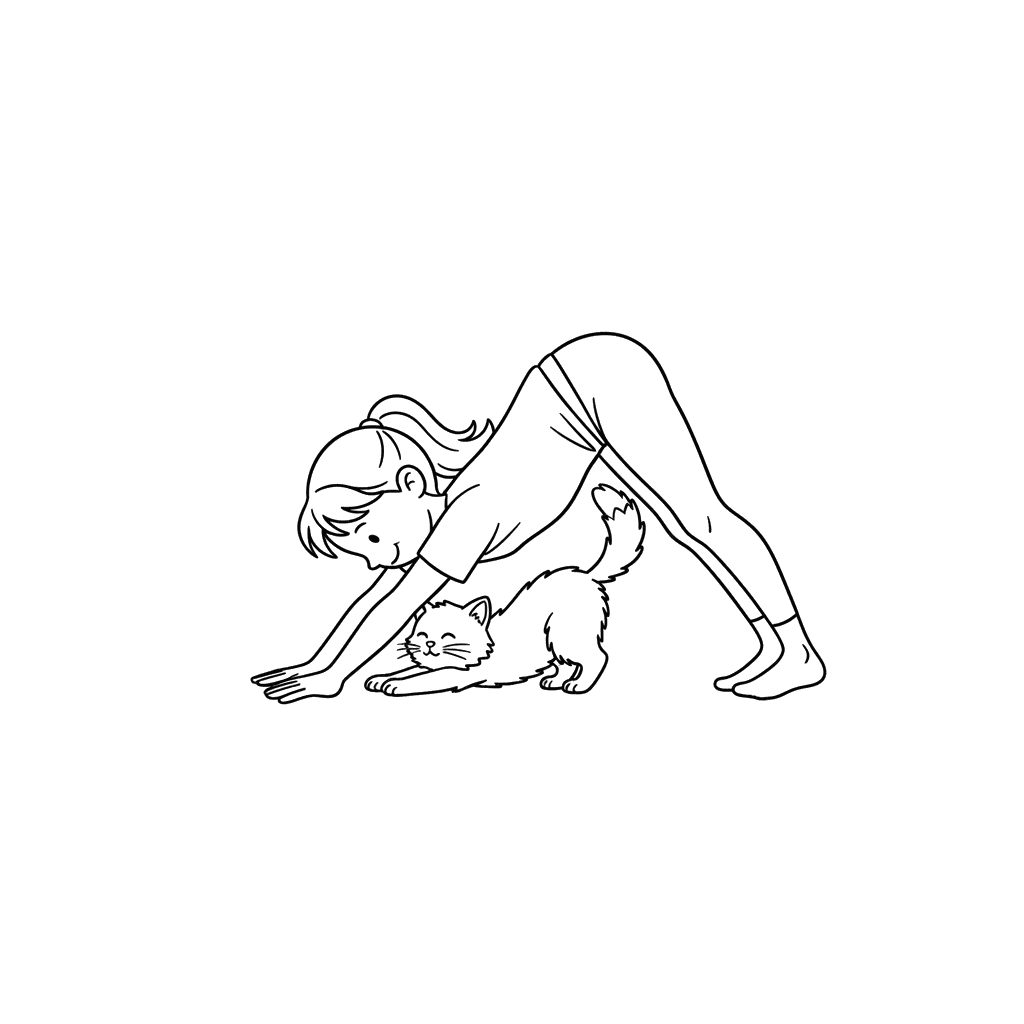 Girl Doing Yoga with a Cat Coloring Page