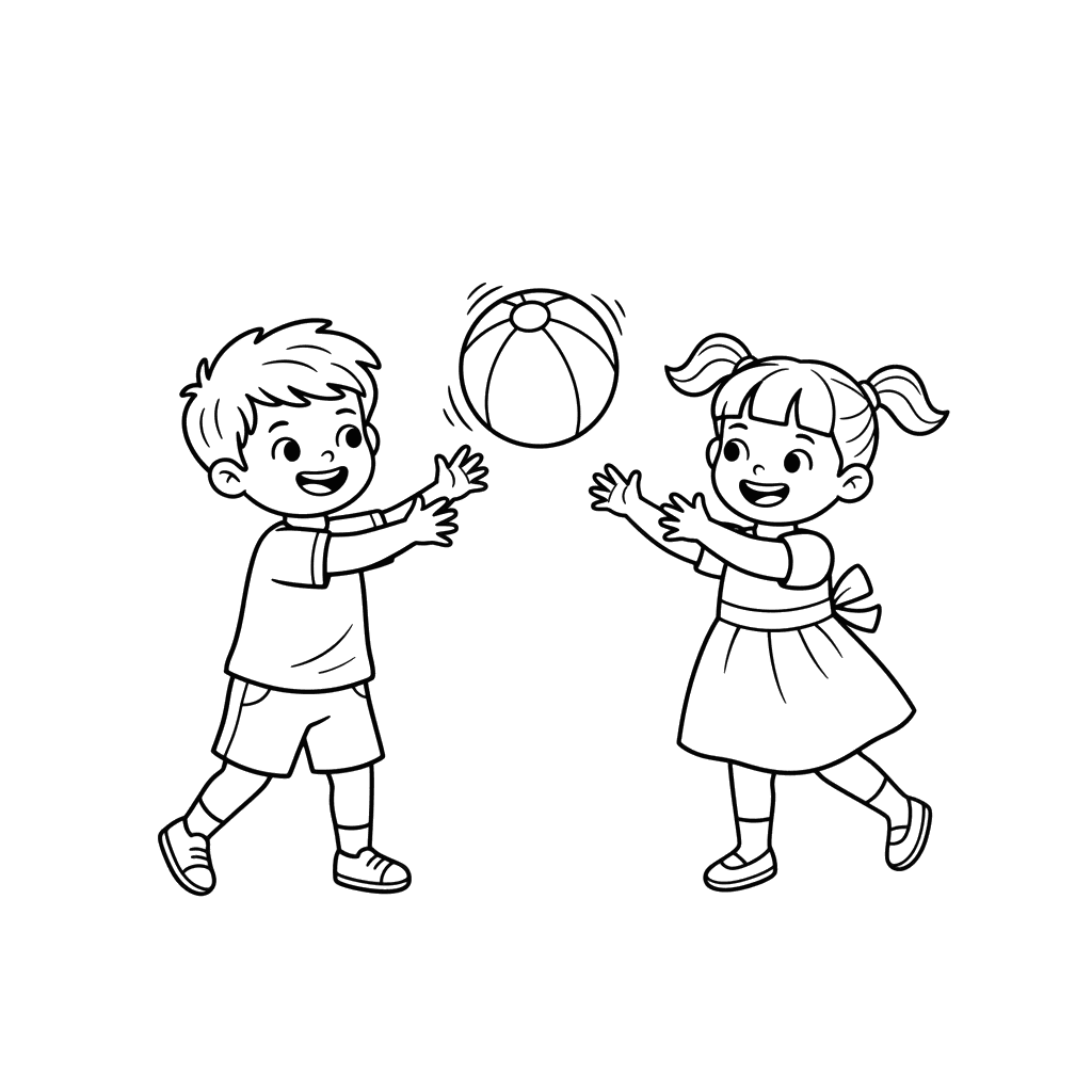 Boy and Girl Playing Catch Coloring Page