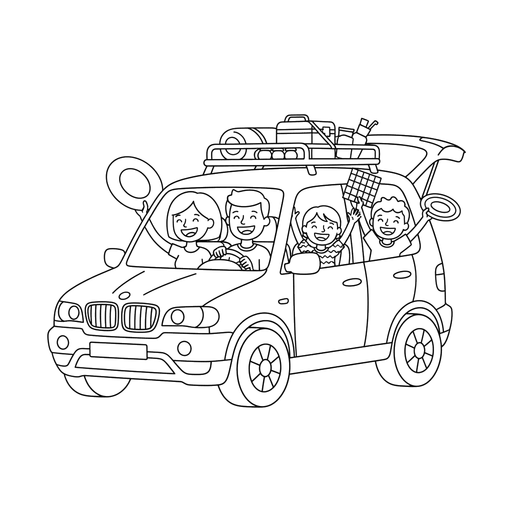 BMW Family Picnic Coloring Page