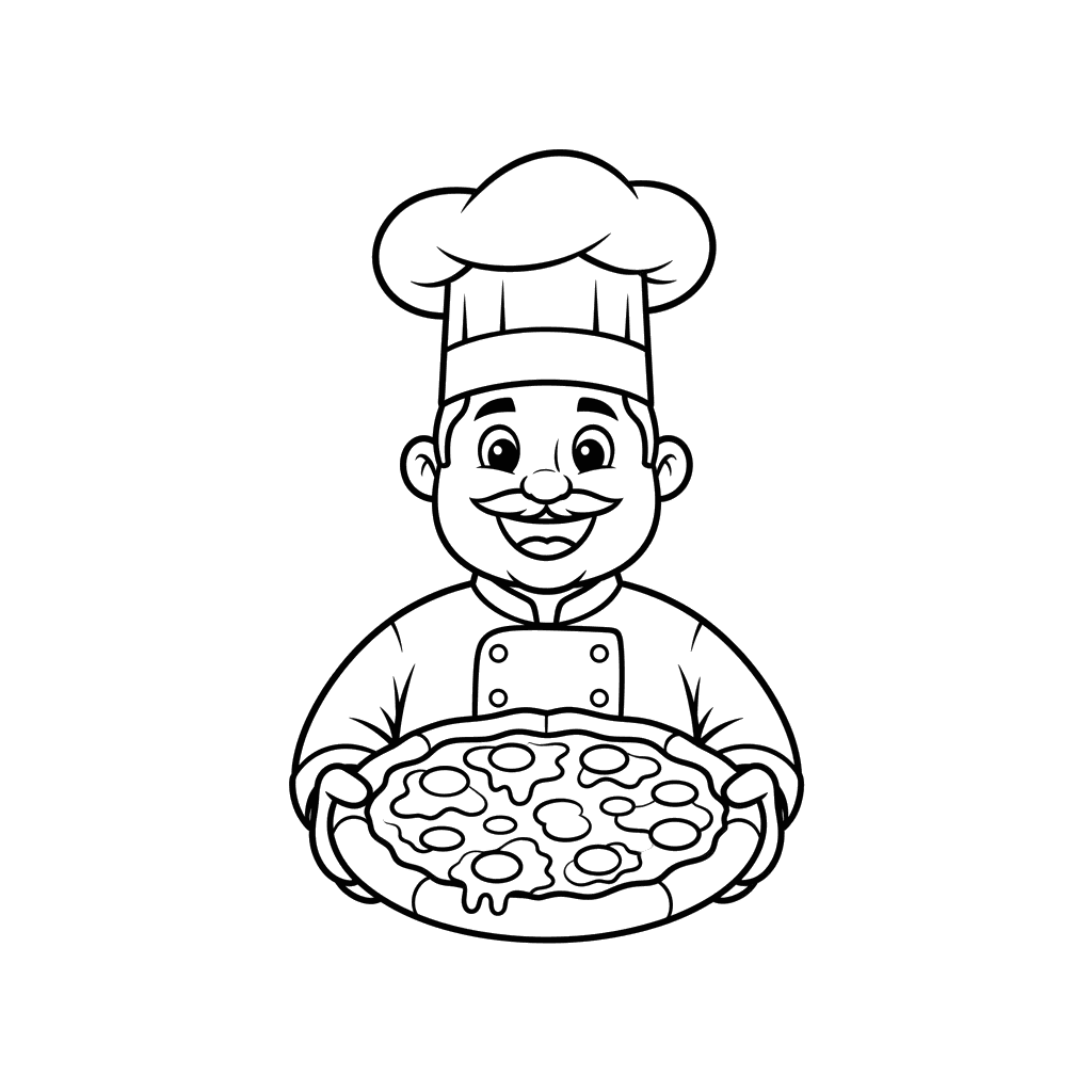 Chef with Pizza Coloring Page