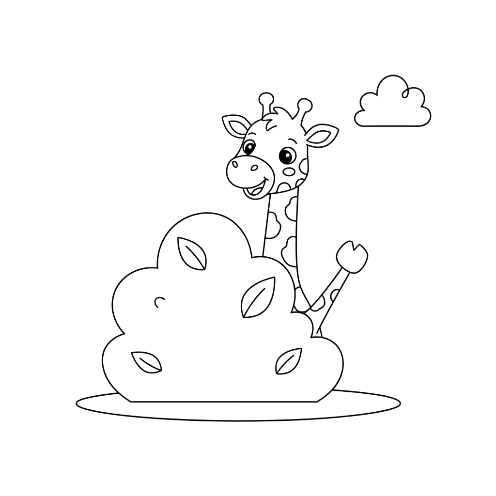 Giraffe Hide-and-Seek Coloring Page