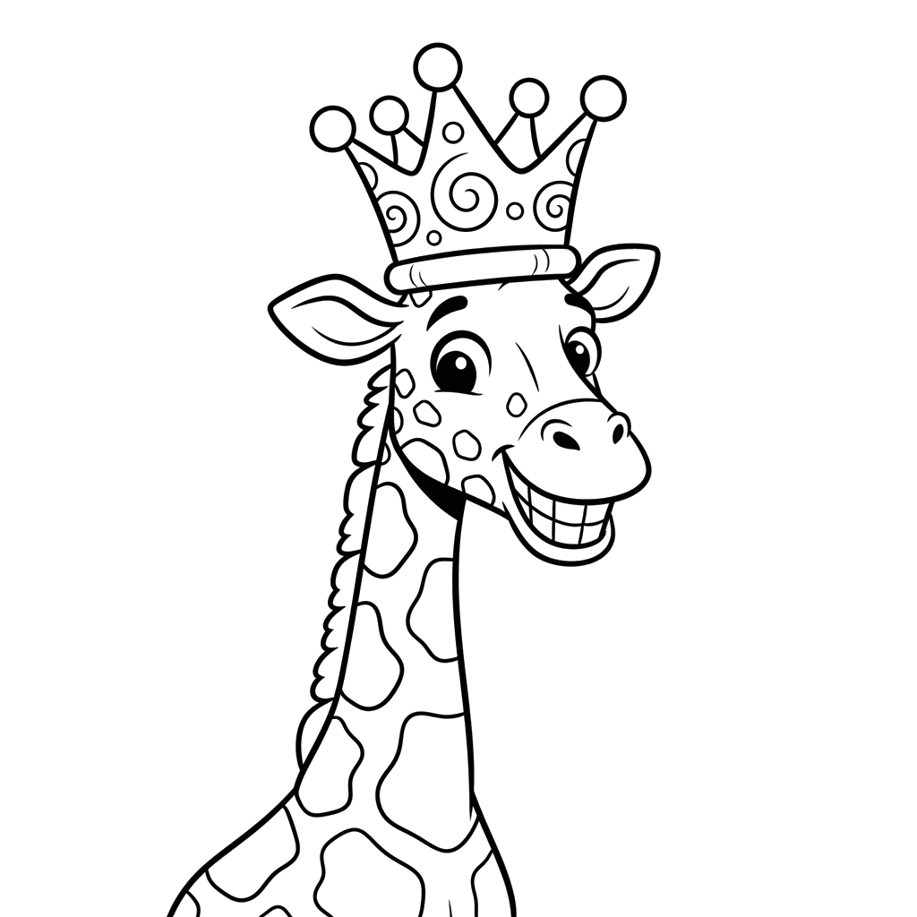 Smiling Giraffe with a Silly Crown Coloring Page