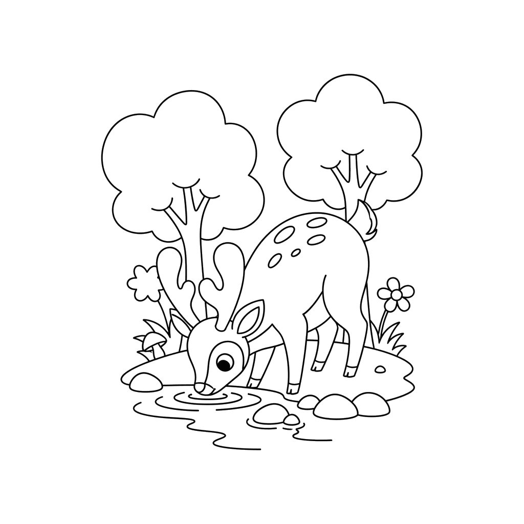 Deer Drinking Water Coloring Page