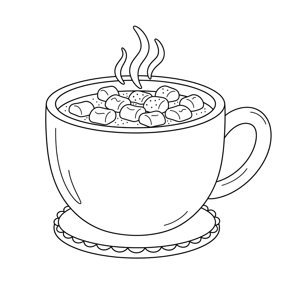 Warm Cocoa Mug with Marshmallows Coloring Page