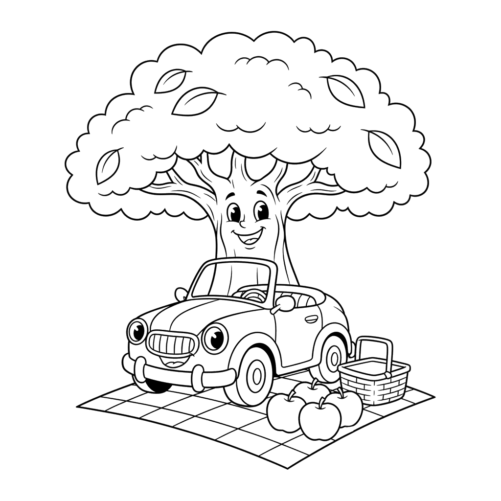 Car Having a Picnic Coloring Page
