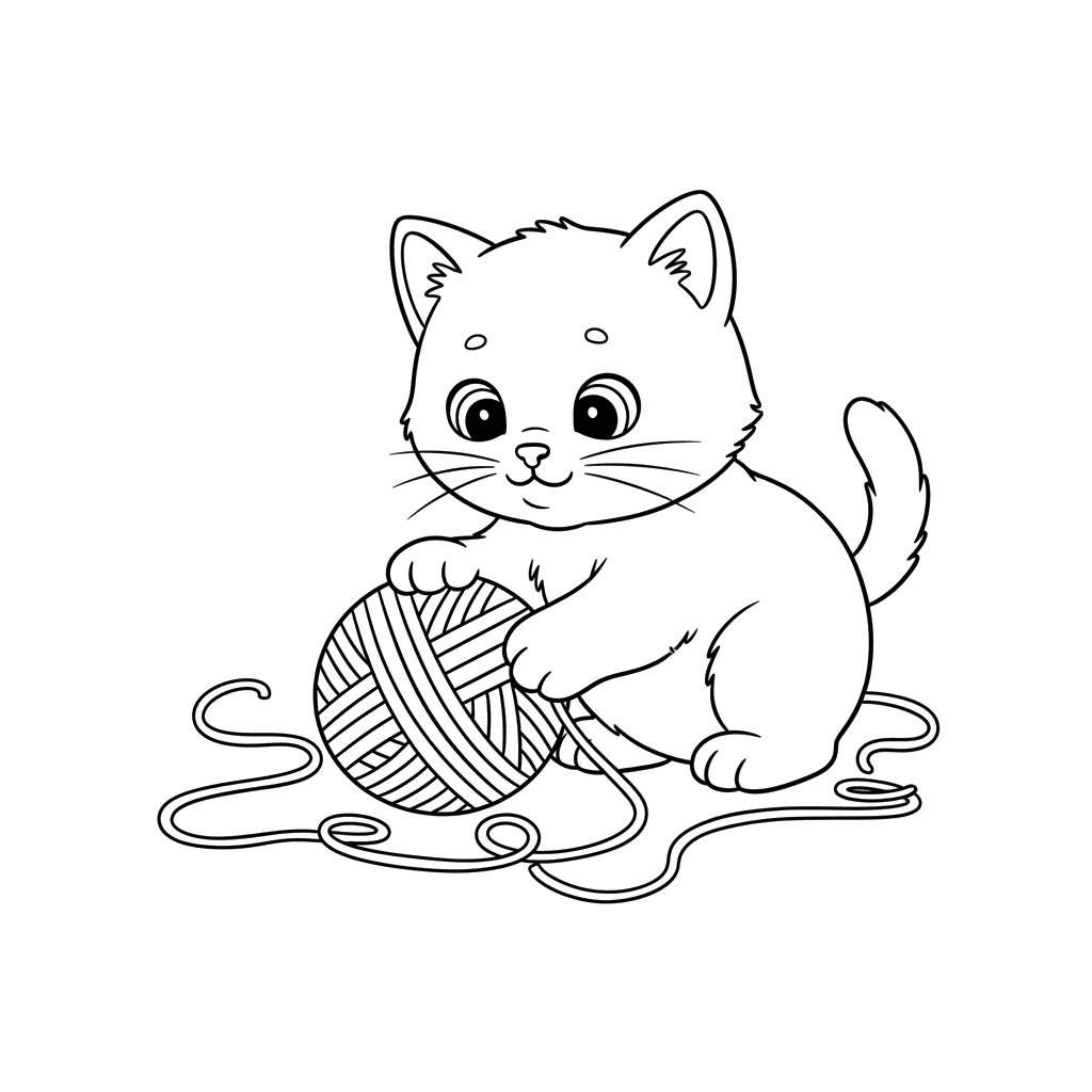Kitten Playing with Yarn Coloring Page