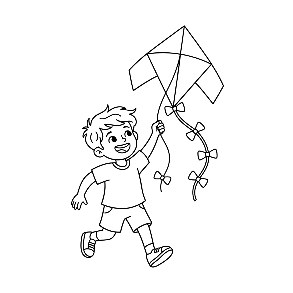 Boy Flying a Kite Coloring Page