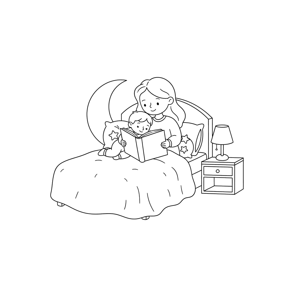 Mother Reading Bedtime Story Coloring Page