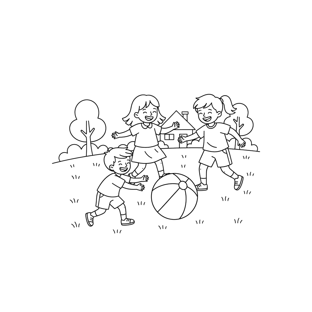 Children Playing Ball Coloring Page