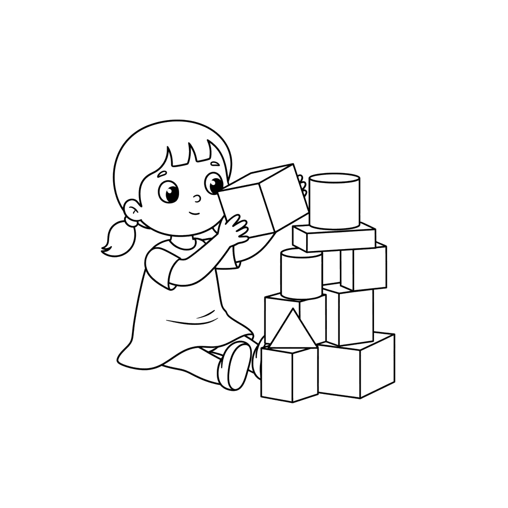 Girl Building Block Tower Coloring Page