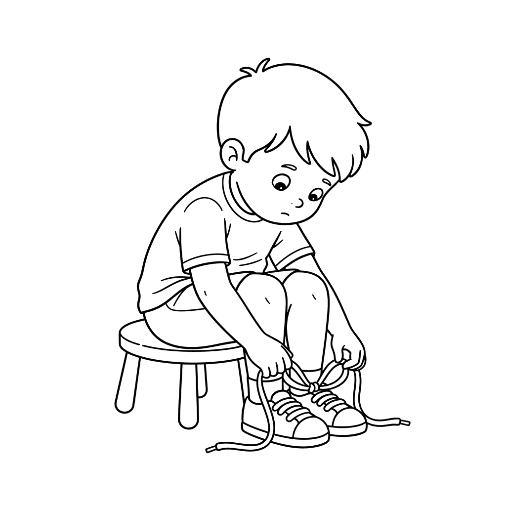 Boy Tying Shoelaces Coloring Page