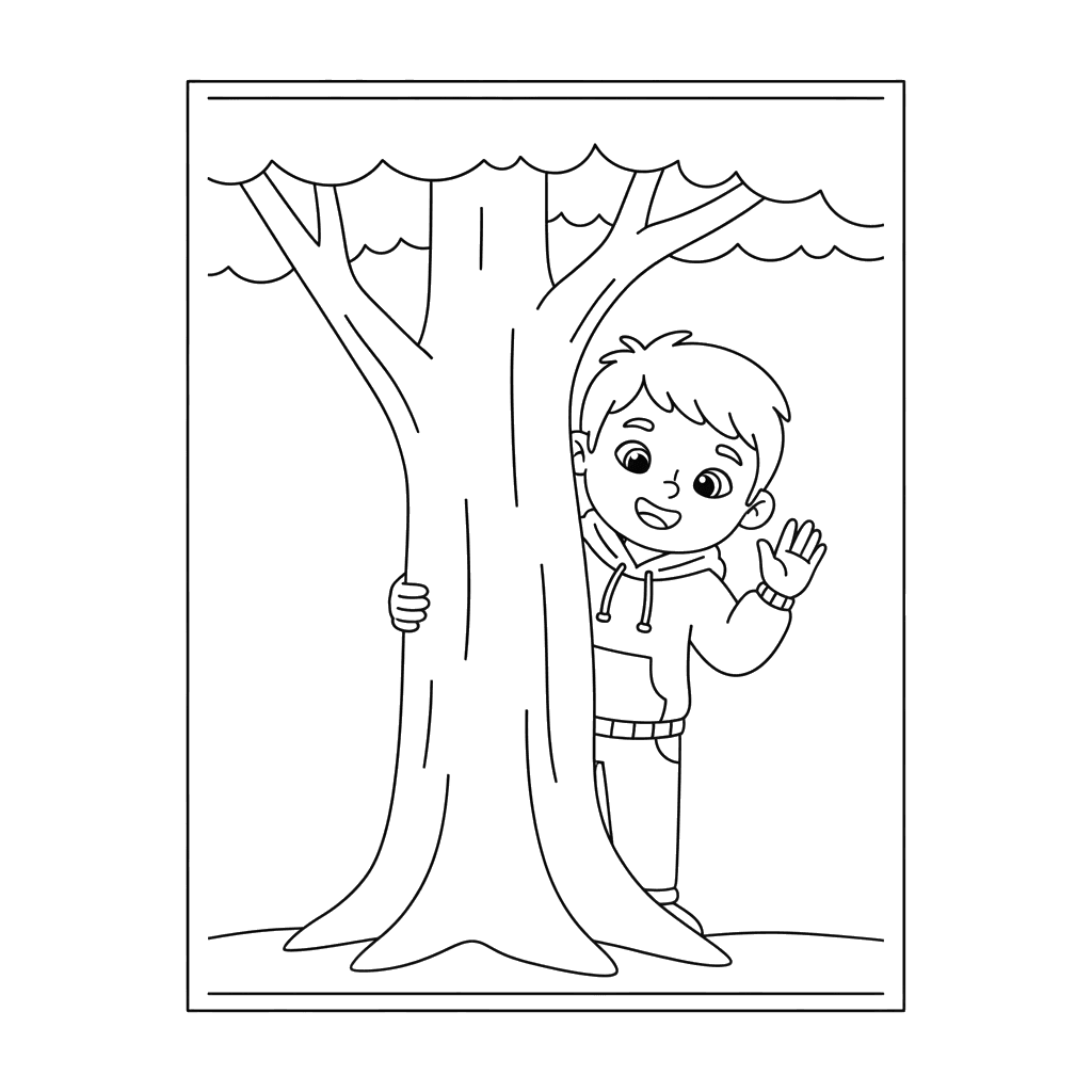 Children Playing Hide-and-Seek Coloring Page