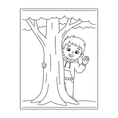 Children Playing Hide-and-Seek Coloring Page