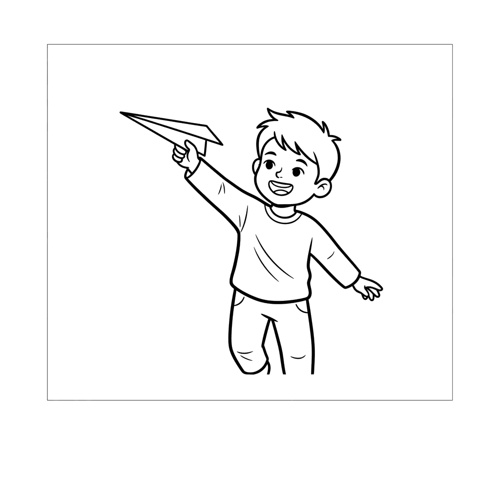 Kids Launching Paper Airplanes Coloring Page