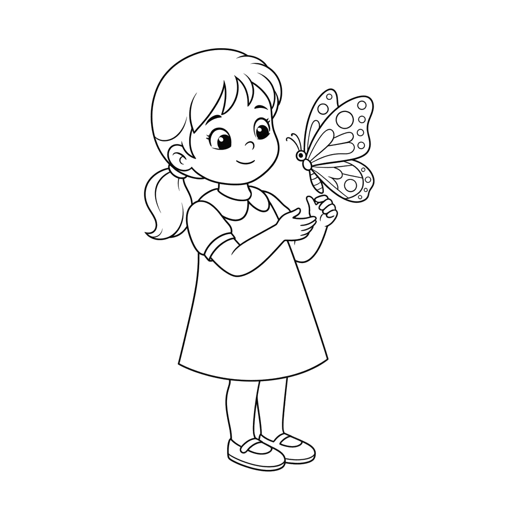 Girl Watching a Butterfly Coloring Page