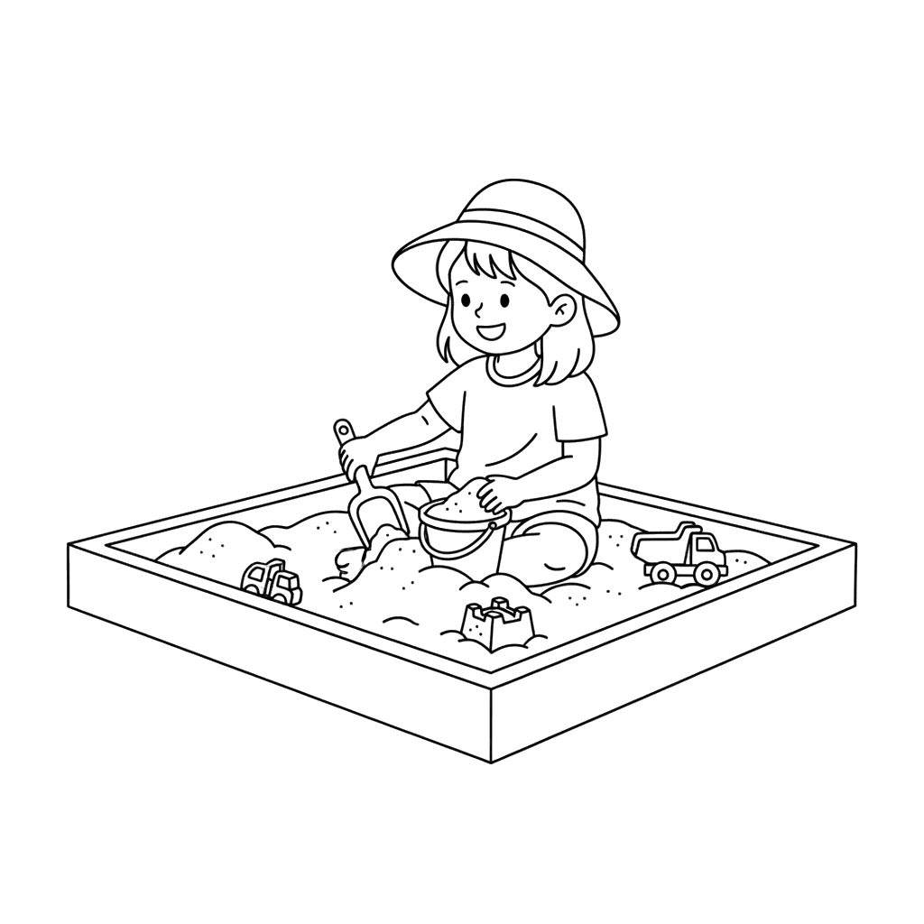 Girl Playing in Sandbox Coloring Page