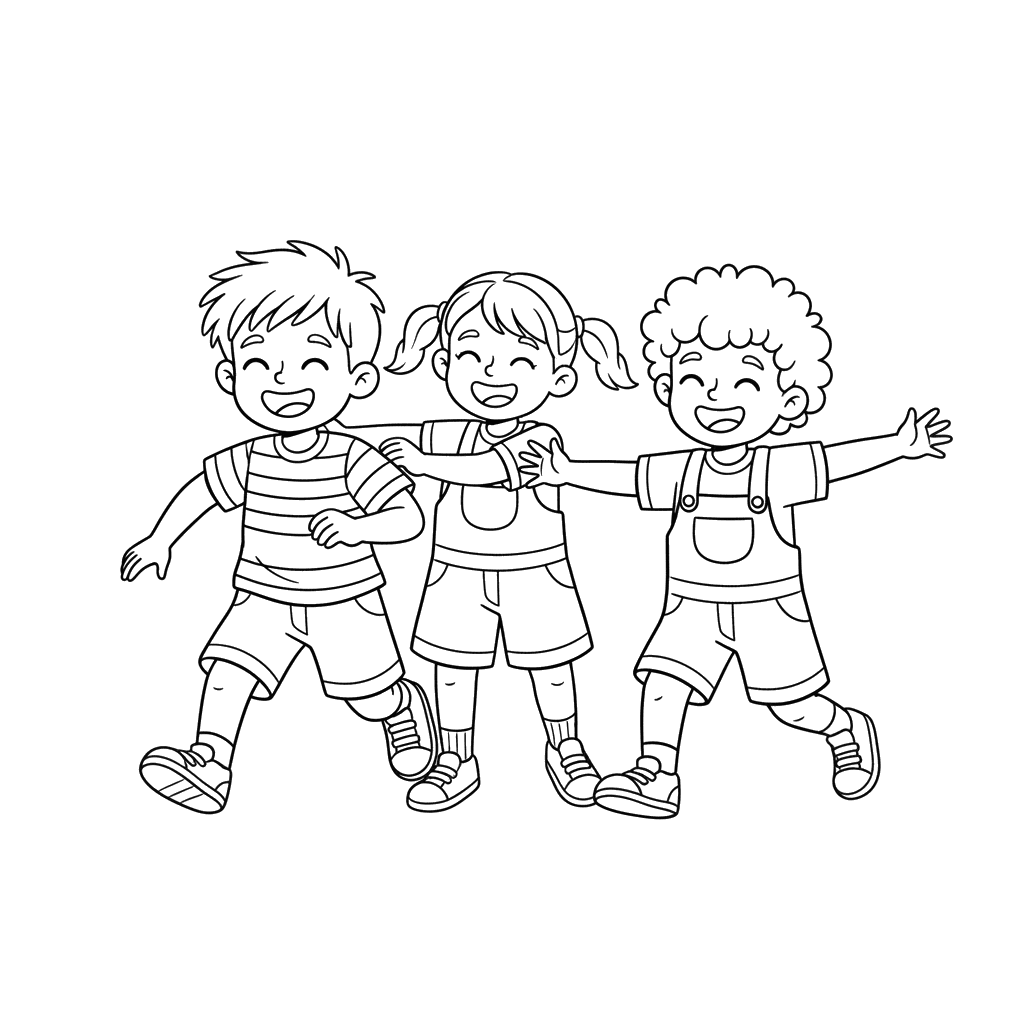 Kids Playing Tag Coloring Page