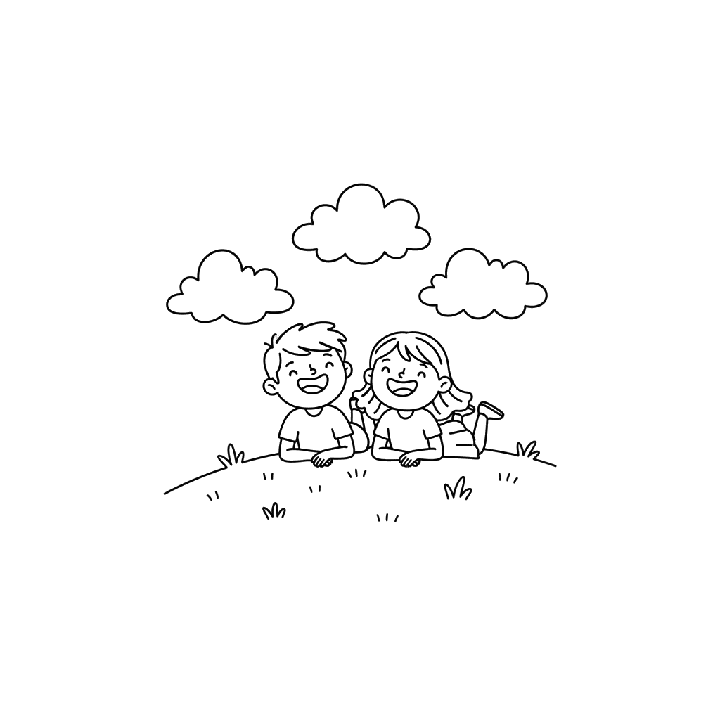 Children Watching Clouds Coloring Page