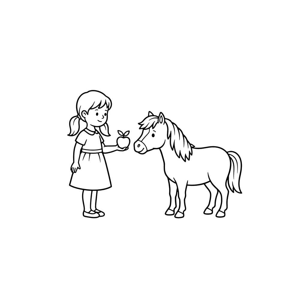 Girl Feeding a Pony Coloring Page