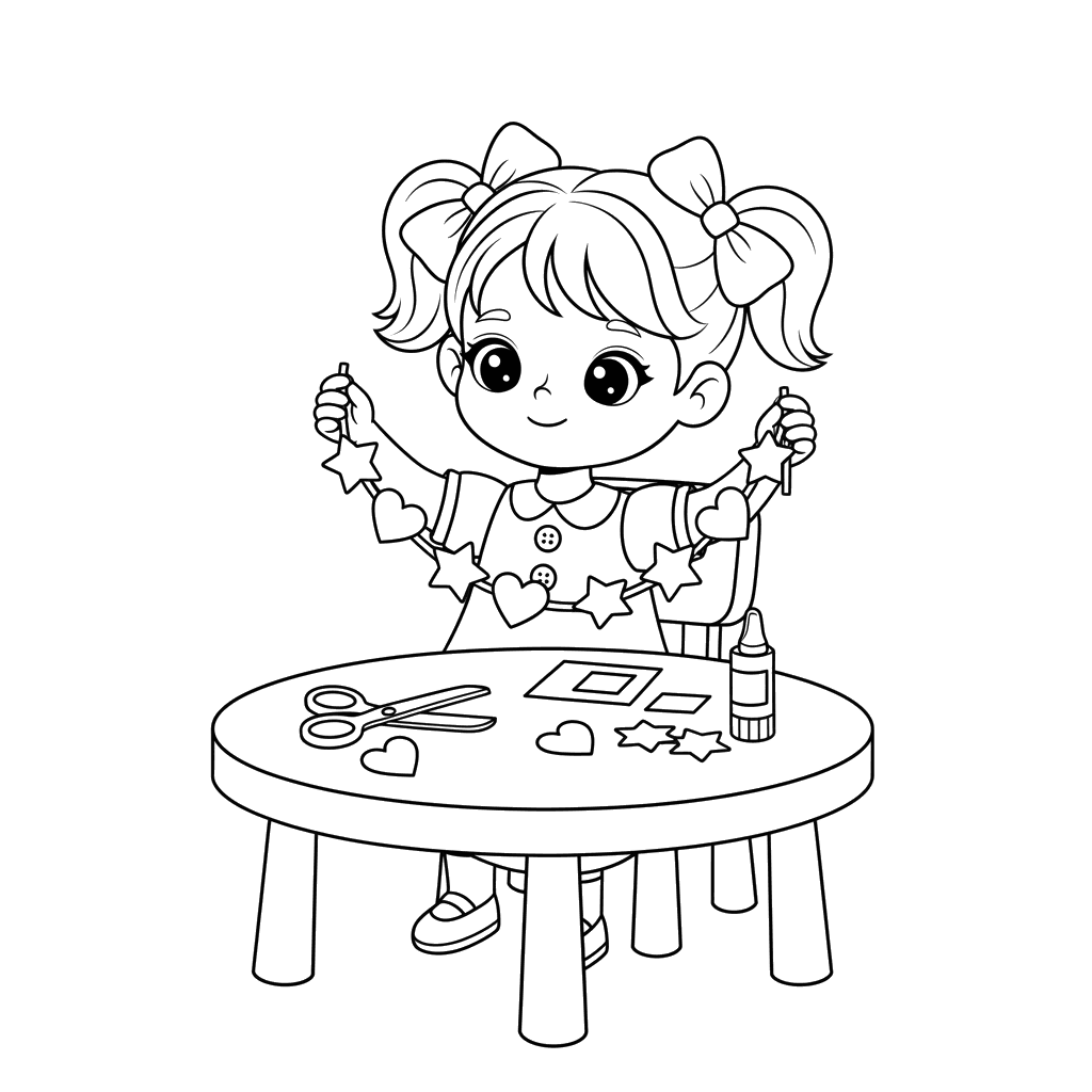 Girl Making Paper Garland Coloring Page