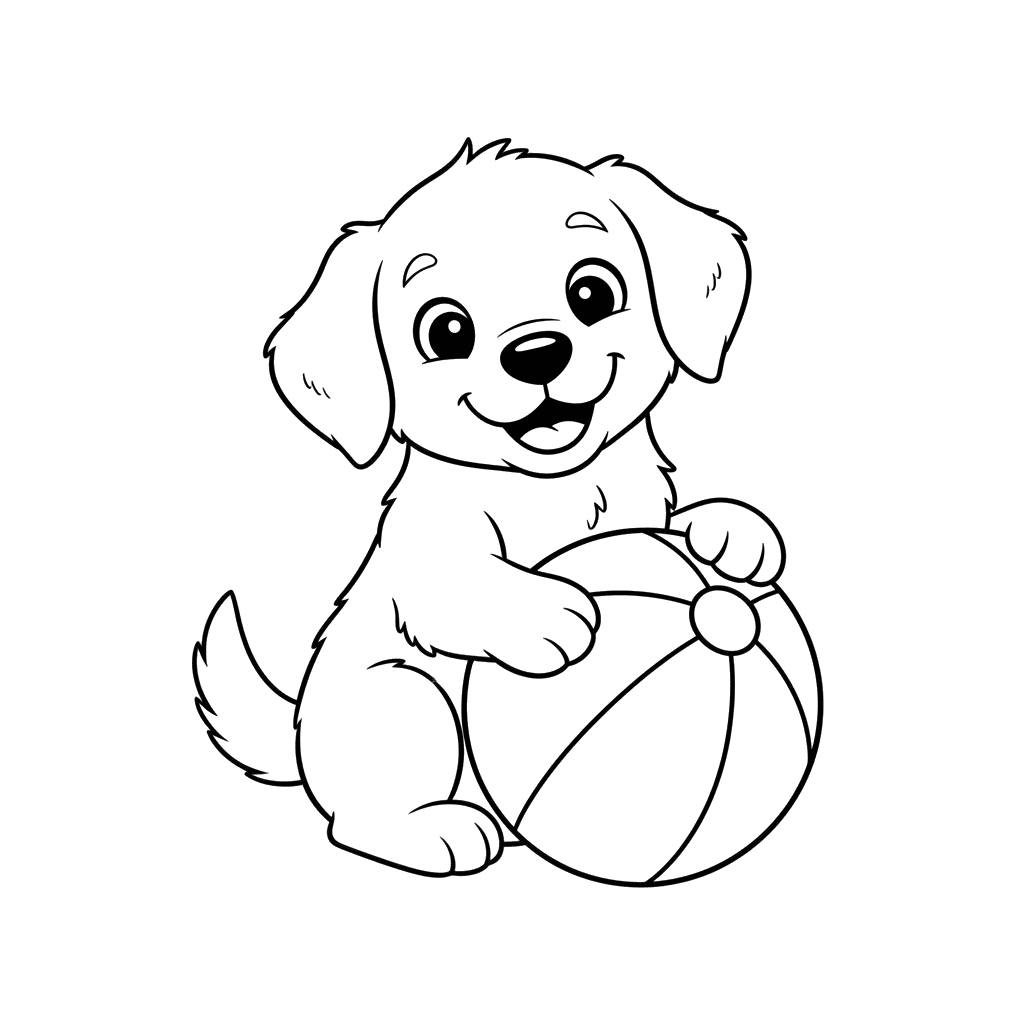 Playful Puppy with a Ball Coloring Page