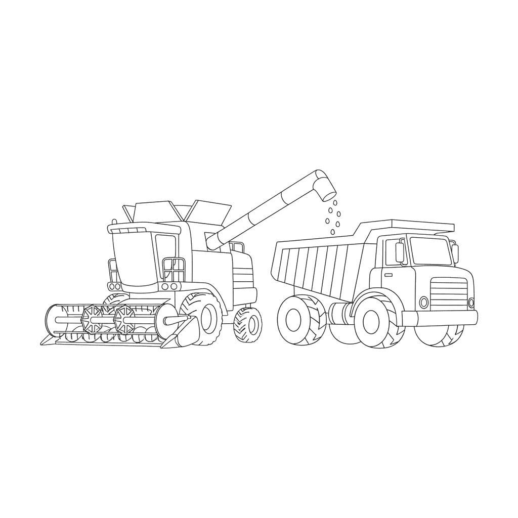 Combine Harvester Unloading Grain Coloring Page