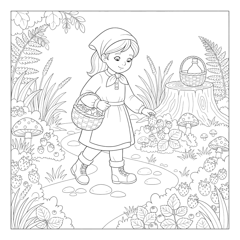 Girl Berry Picking in the Forest
