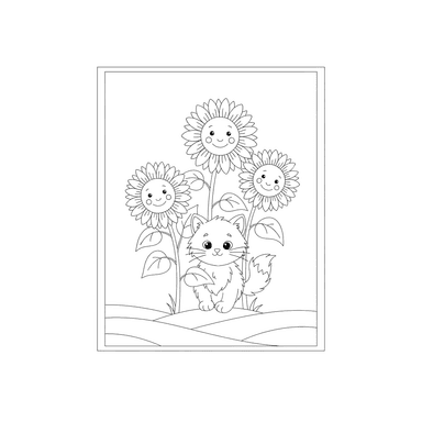 Chaton jouant à cache-cache avec les tournesols