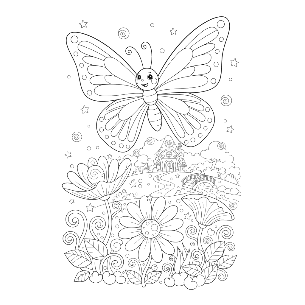 Magical Rainbow Butterfly Coloring Page