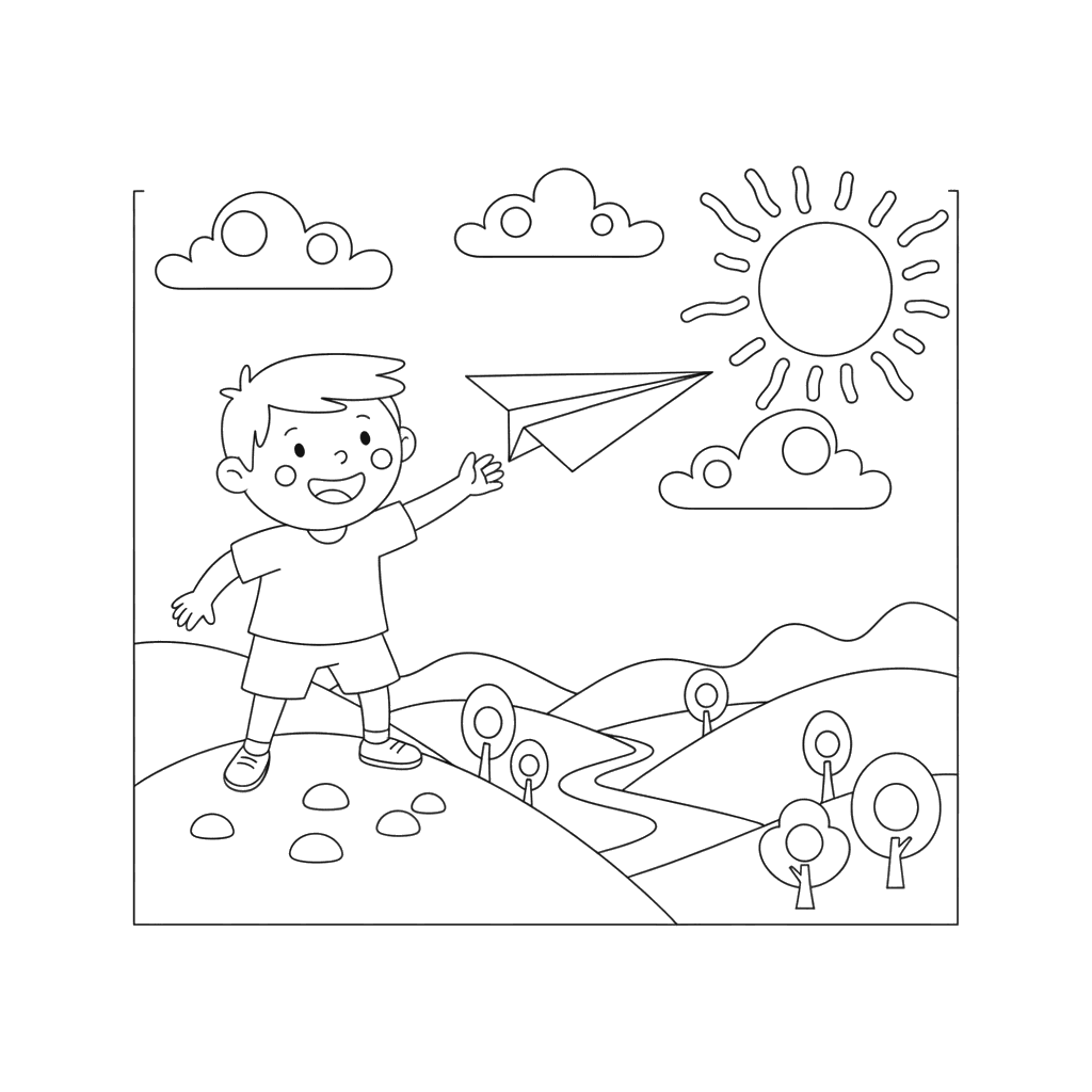 Child Launching a Paper Airplane