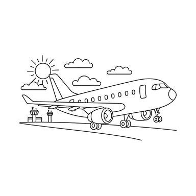 Airplane Preparing for Takeoff Coloring Page