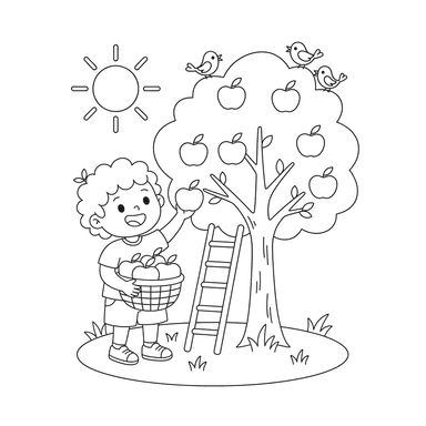 Coloriage Récolte de Pommes pour Enfants