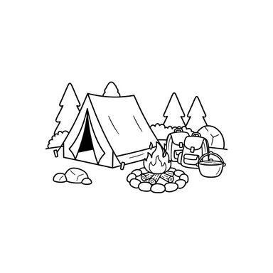 Camping Tent and Campfire Coloring Page