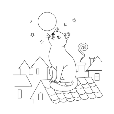 Chat sur le toit — Coloriage