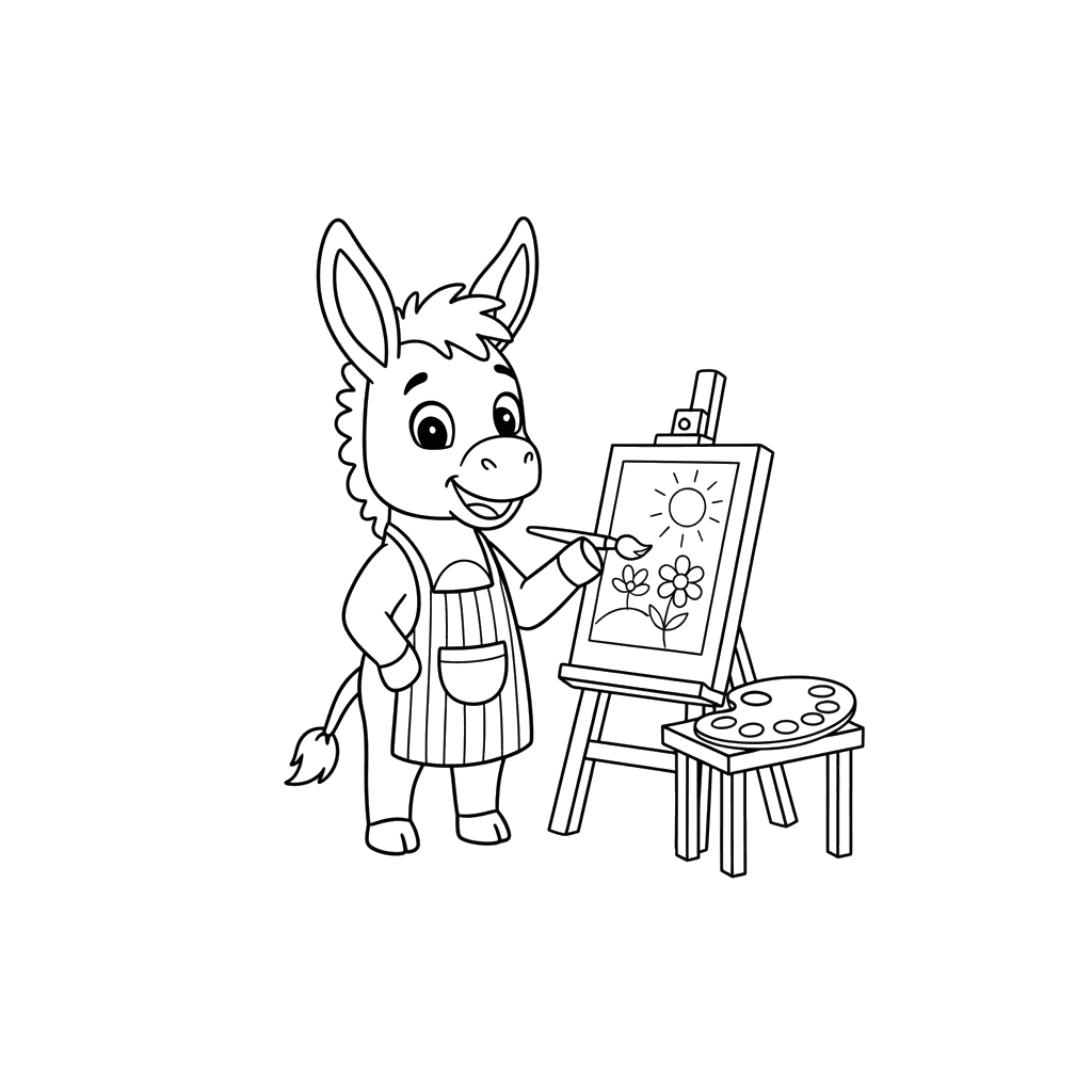 Donkey Painting on an Easel Coloring Page