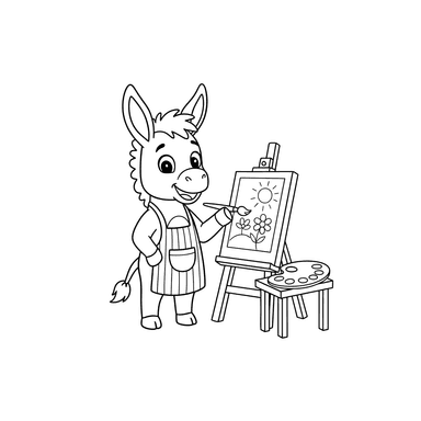 Donkey Painting on an Easel Coloring Page