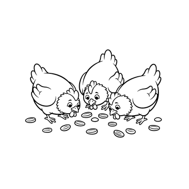 Chickens Pecking for Seeds Coloring Page
