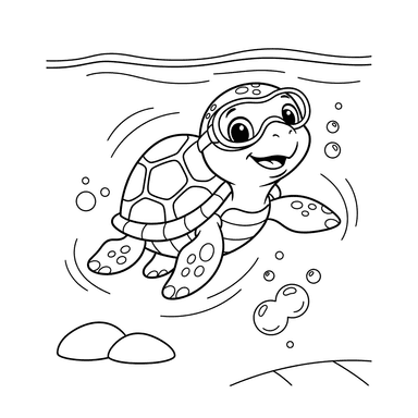 Coloriage de Tortue Nageant avec des Lunettes dans la Piscine