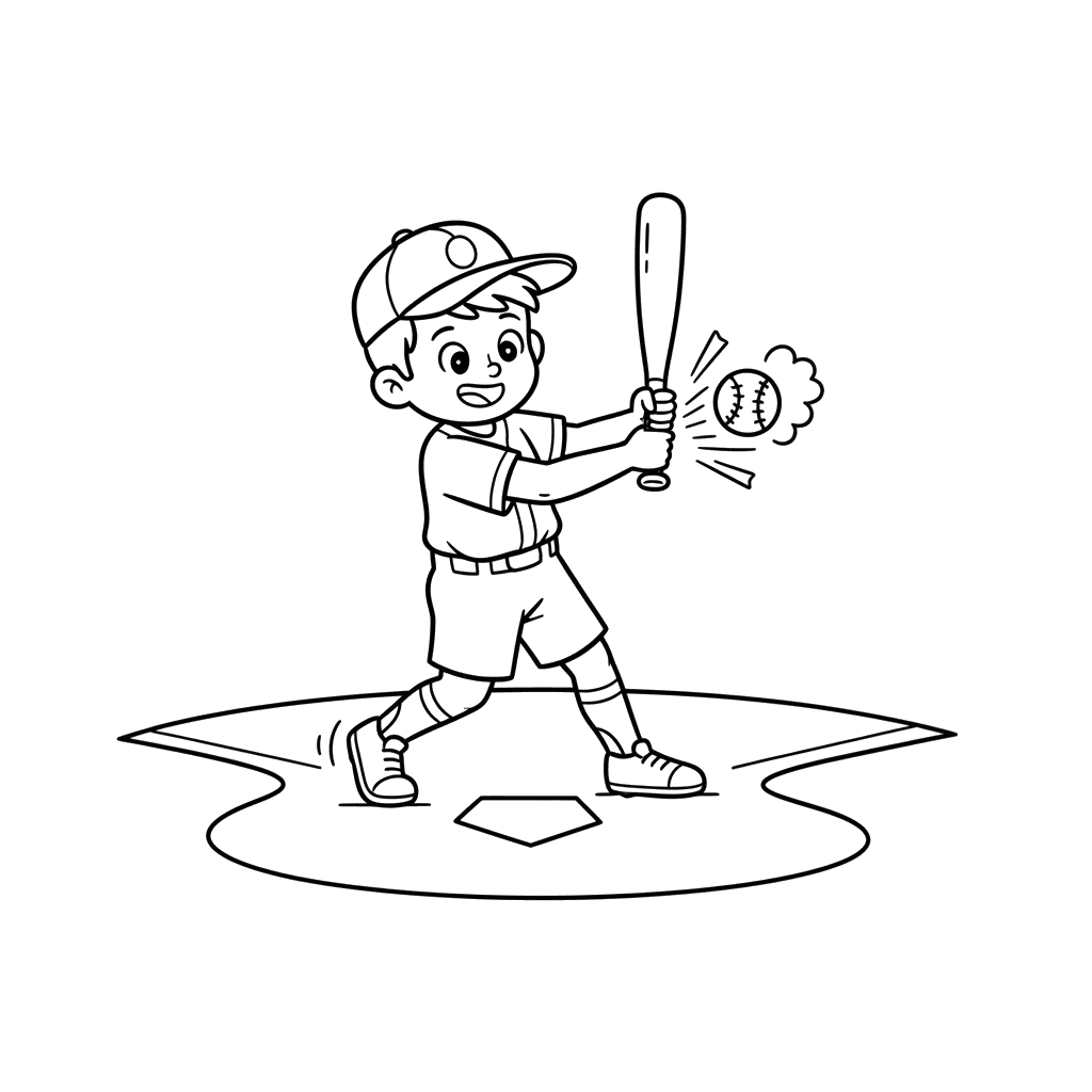 Boy Hitting Baseball Coloring Page