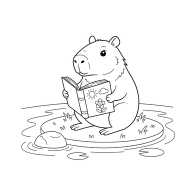 Curious Capybara Reading Storybook Coloring Page