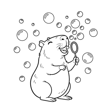 Cheerful Capybara Blowing Bubbles Coloring Page